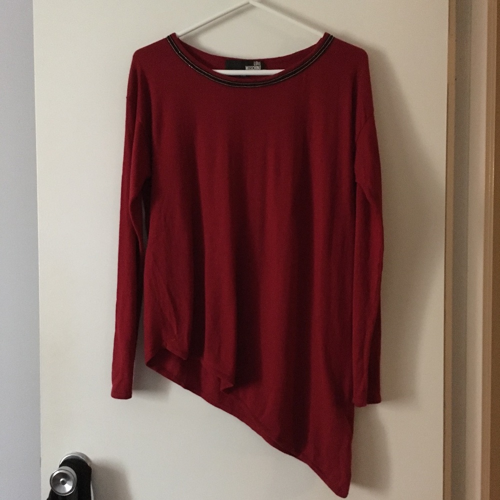 LOVE MOSCHINO Red Wool Blend Bead Trim Sweater 8 44 M